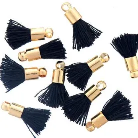 10mm Black Fabric Tassel with Gold Cap (10 Pieces)