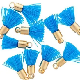 10mm Blue Fabric Tassel with Gold Cap (10 Pieces)