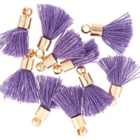 10mm Lilac Purple Fabric Tassel with Gold Cap (10 Pieces)