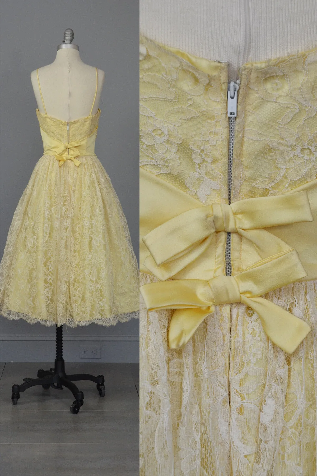 1950s White Lace Buttercup Party Prom Dress