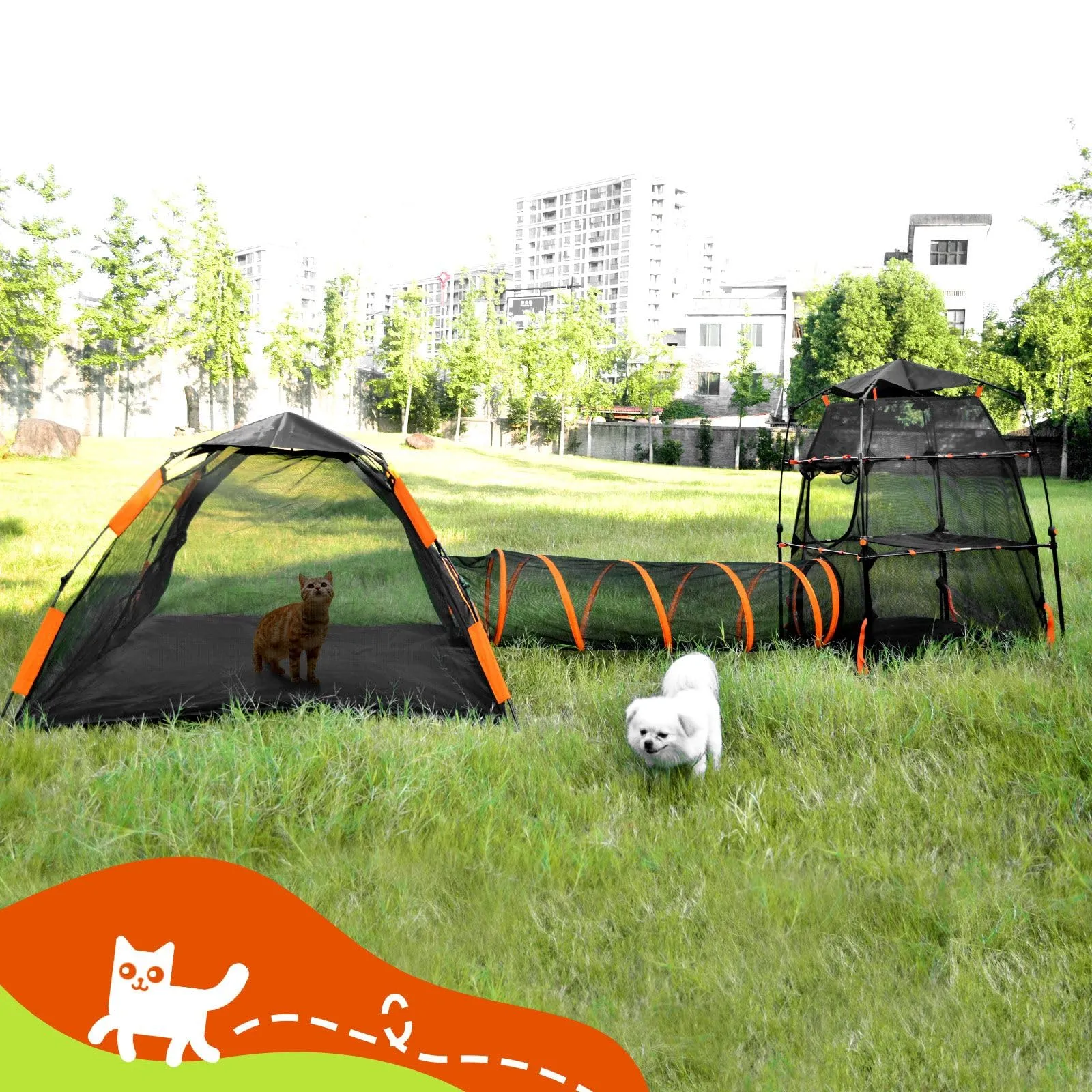 3 in 1 Cat Tent Tunnel Indoor/Outdoor Cat Enclosure Portable Dog Pet House Tower Puppy Playpen Cage Rabbit Ferret Pet Cat Gym Exercise