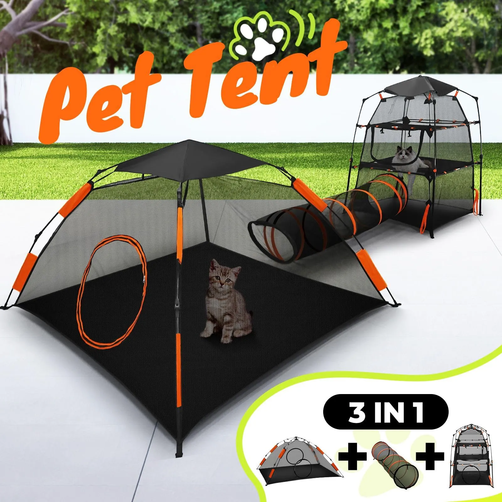 3 in 1 Cat Tent Tunnel Indoor/Outdoor Cat Enclosure Portable Dog Pet House Tower Puppy Playpen Cage Rabbit Ferret Pet Cat Gym Exercise