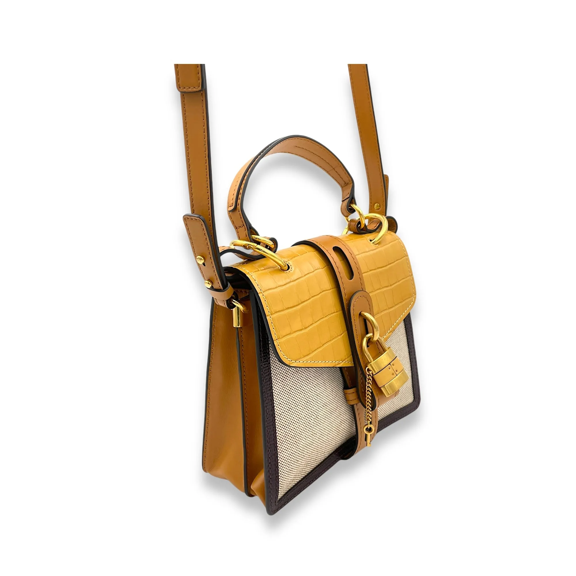 Aby Beige Top Handle Bag in Canvas, Gold hardware