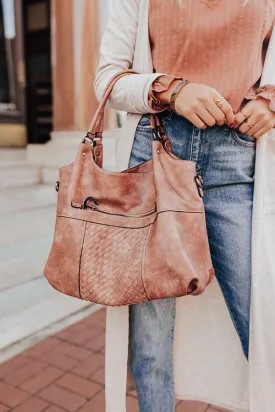 Ahead Of Times Faux Leather Tote In Blush