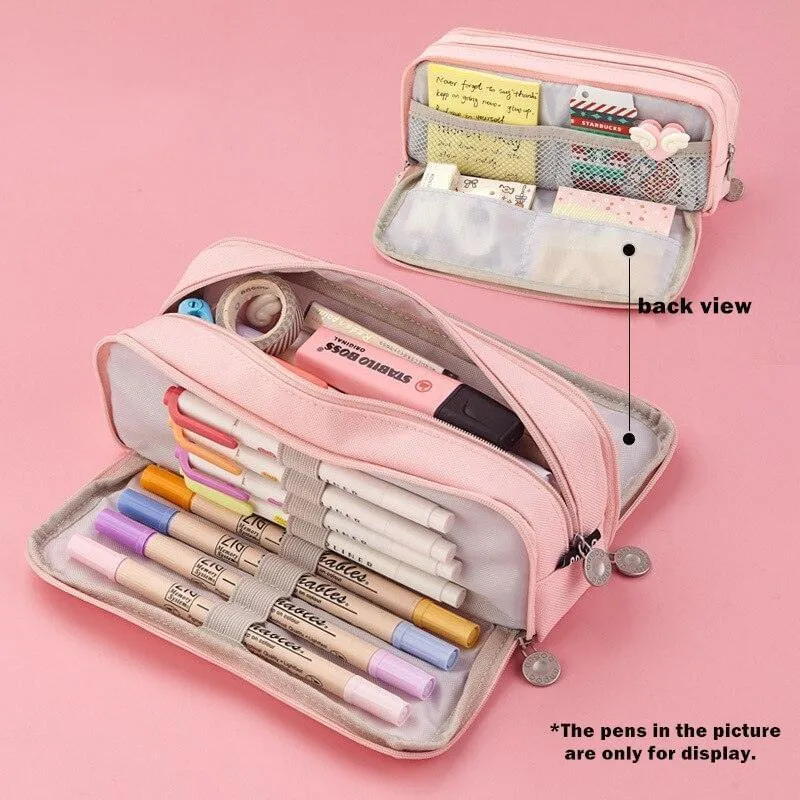 Angoo Pencil Case Dual Side Canvas Pouch Stationery Travel