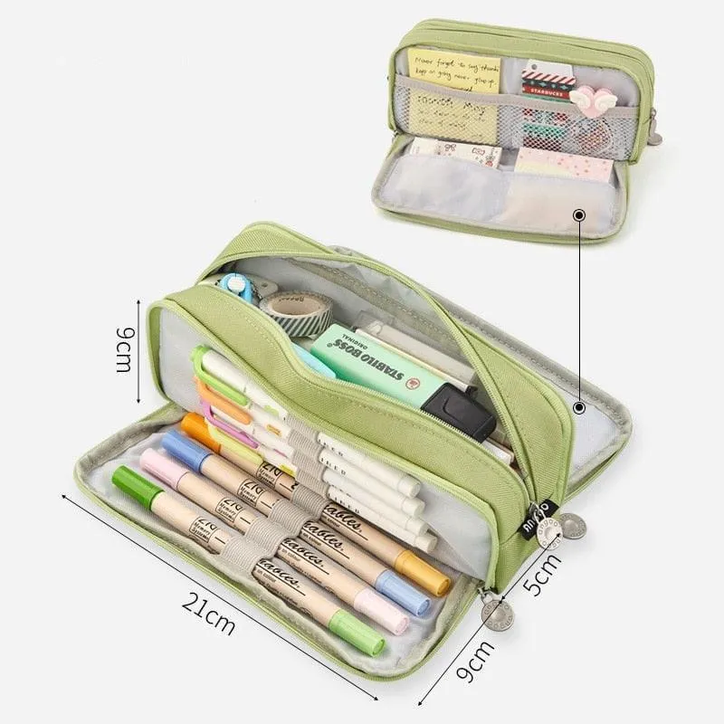 Angoo Pencil Case Dual Side Canvas Pouch Stationery Travel