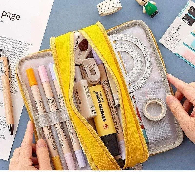 Angoo Pencil Case Dual Side Canvas Pouch Stationery Travel