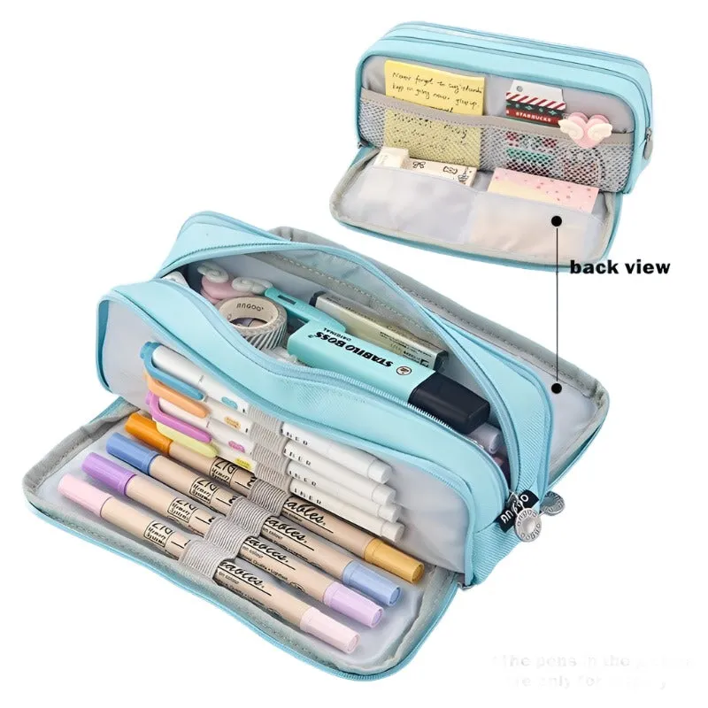 Angoo Pencil Case Dual Side Canvas Pouch Stationery Travel