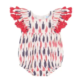 Anna Baby Romper Cream Navy Red Ikat