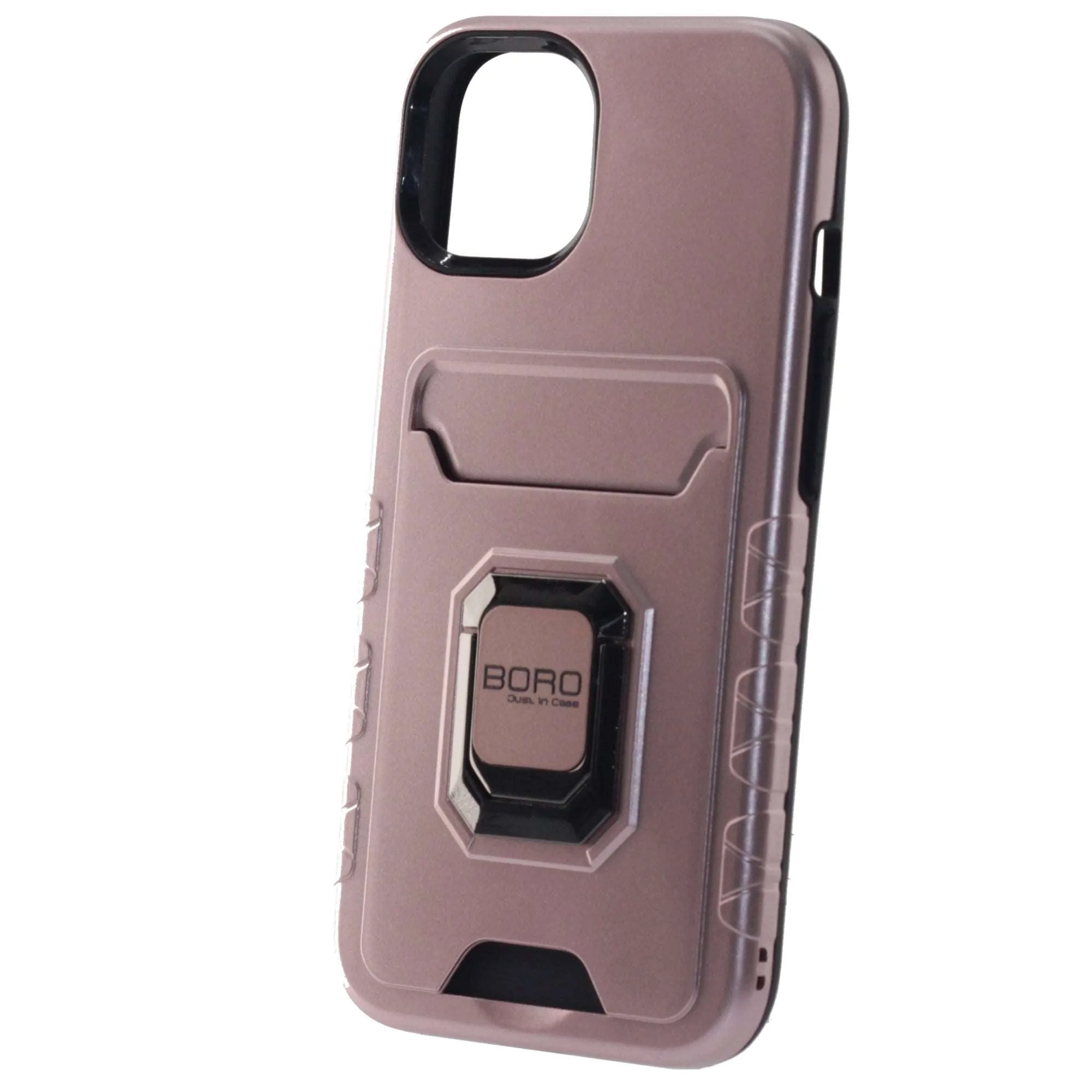 Apple iPhone 13 Pro Case, (BORO) Magnetic Ring Armor Case with Card Holder, Color Rose Gold