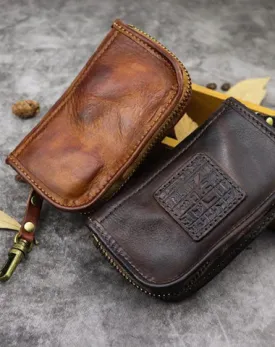 Black Leather Men's Key Holders Wallet Car Keys Wallet Brown Zipper Key Wallets For Men