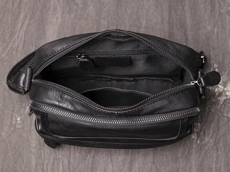 Black LEATHER MENS Small SIDE BAG COURIER BAG Black Small MESSENGER BAG FOR MEN