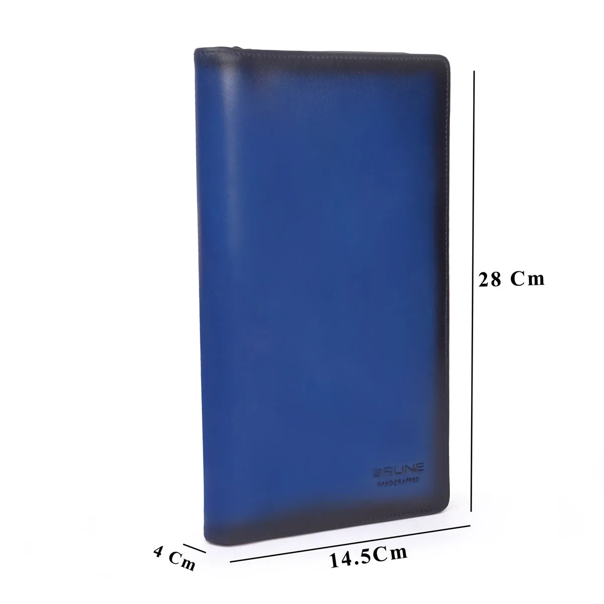 Blue Bi-Fold Multi pockets Document Holder with zip Closure By Brune & Bareskin