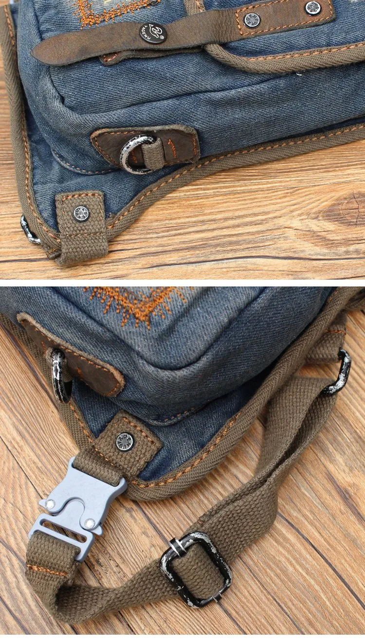 Blue Denim Canvas Mens Biker Waist Bag DropLeg Bag Belt Pouch Small Messenger Bag For Men