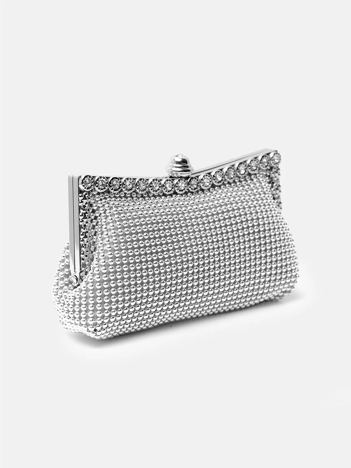 CAROLINE CRYSTAL EMBELLISHED EVENING CLUTCH BAG IN SILVER