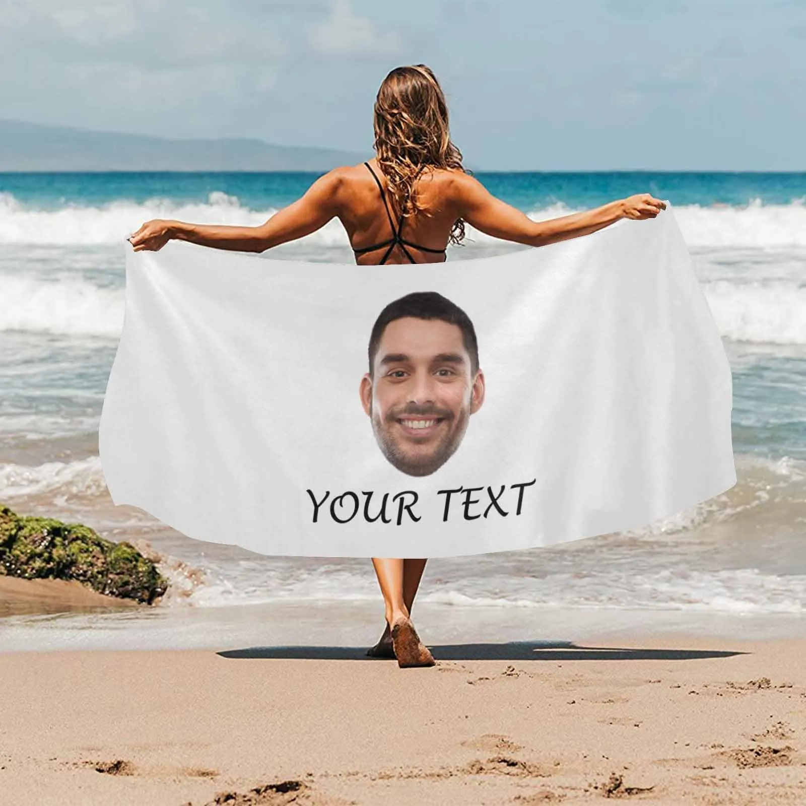 Custom Big Face & Text Beach Towel Quick-Dry, Sand-Free, Super Absorbent, Non-Fading, Beach&Bath Towel Beach Blanket Personalized Beach Towel Funny Selfie Gift