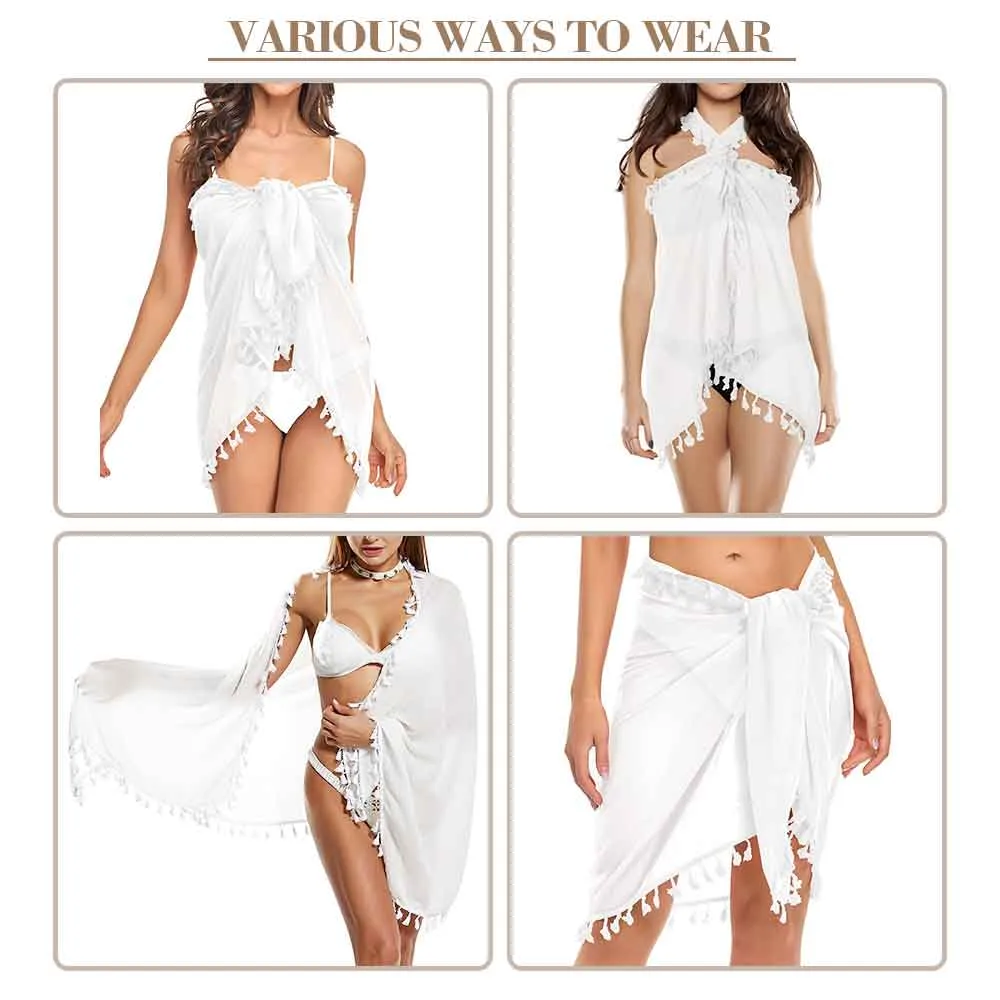 Custom Big Face Exotic Style Beach Wraps Chiffon Sarong Bikini Swimsuit Cover Ups Skirt Tassels