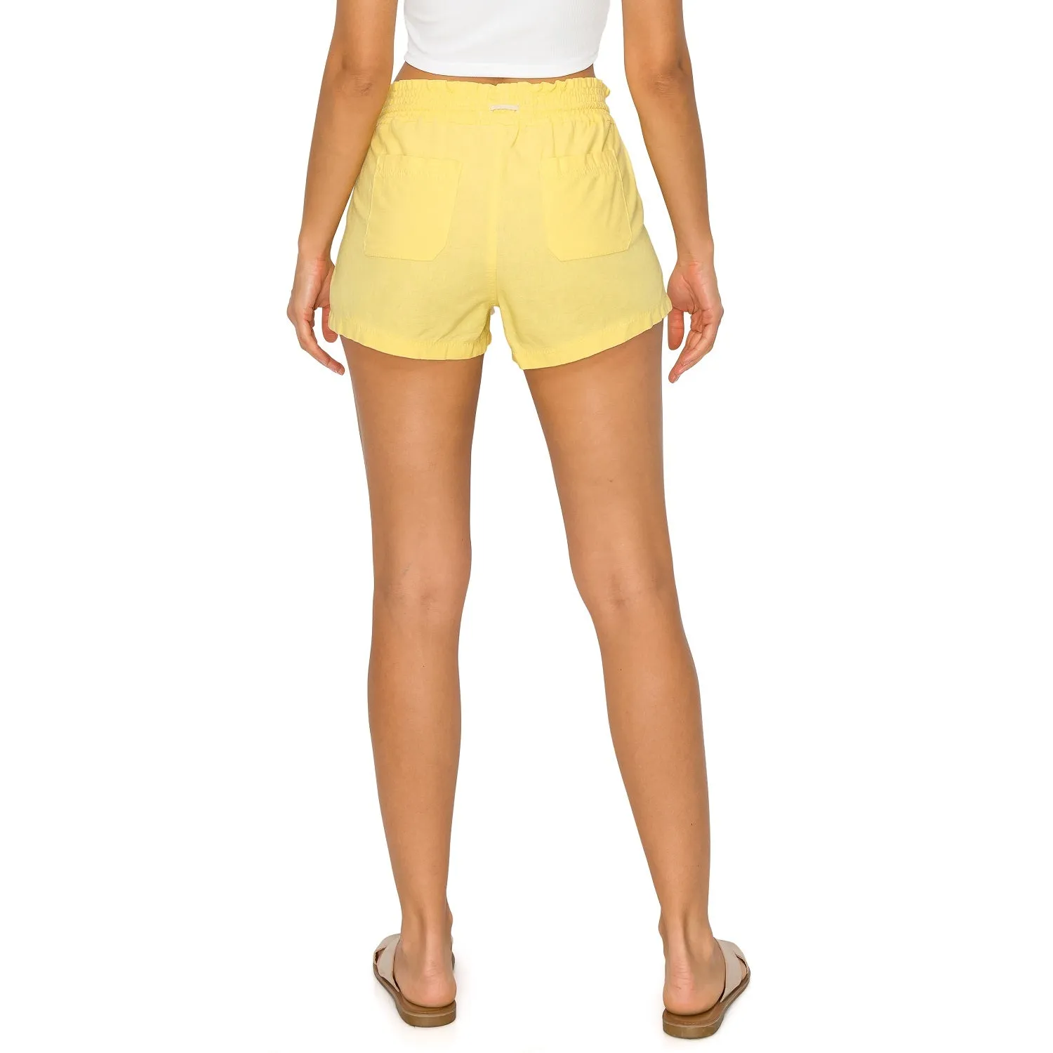 Drawstring Linen Shorts - Yellow Cream