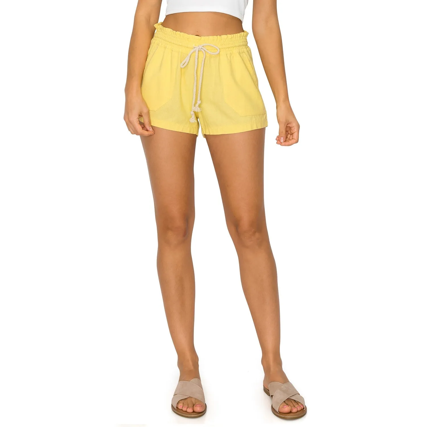 Drawstring Linen Shorts - Yellow Cream