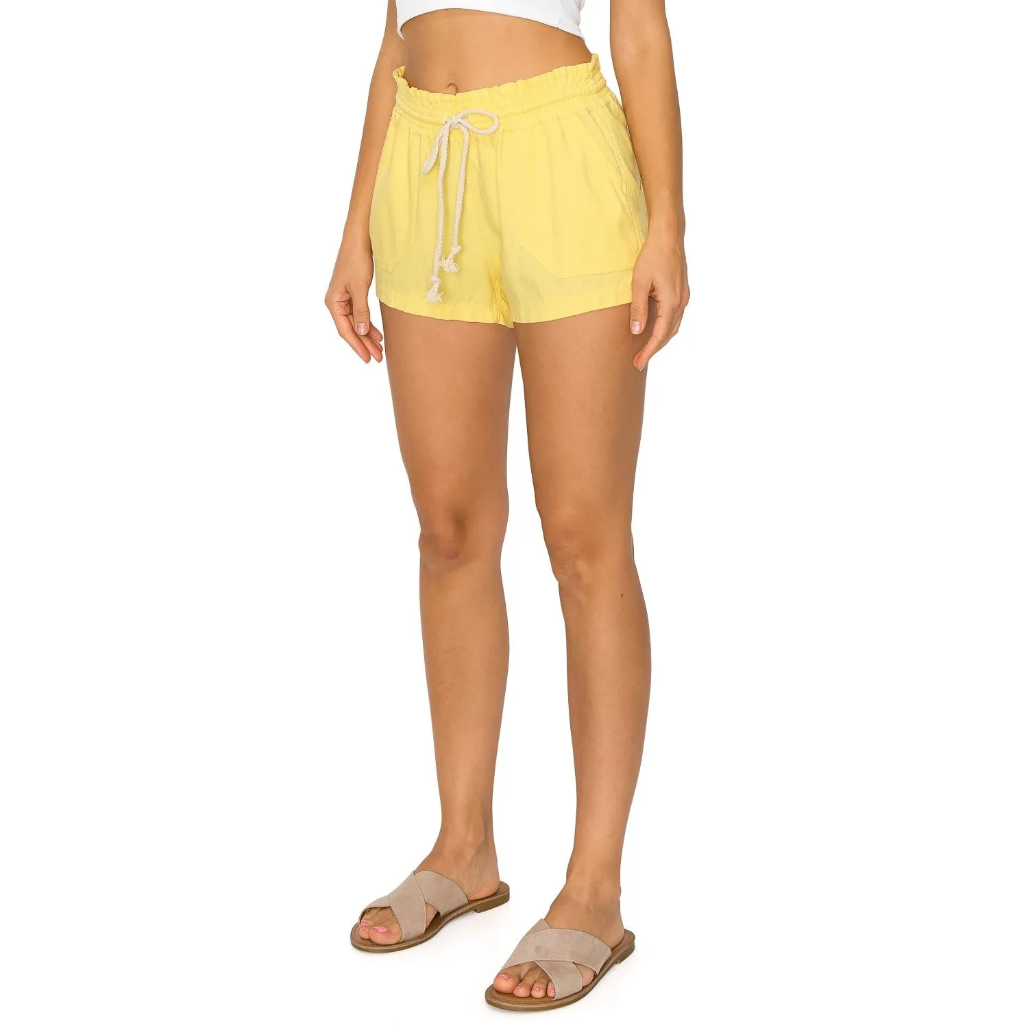 Drawstring Linen Shorts - Yellow Cream