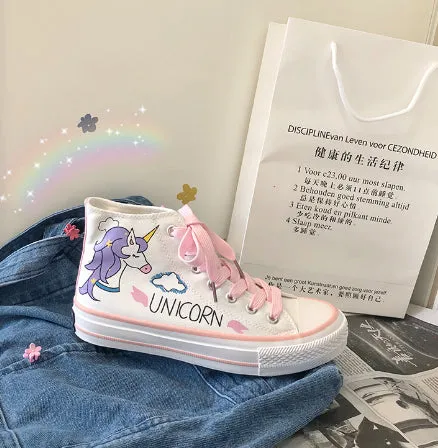 HARAJUKU CARTOON UNICORN PINK CANVAS SHOES BY81010