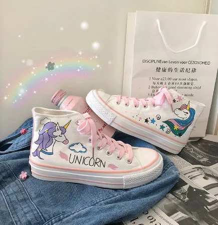 HARAJUKU CARTOON UNICORN PINK CANVAS SHOES BY81010