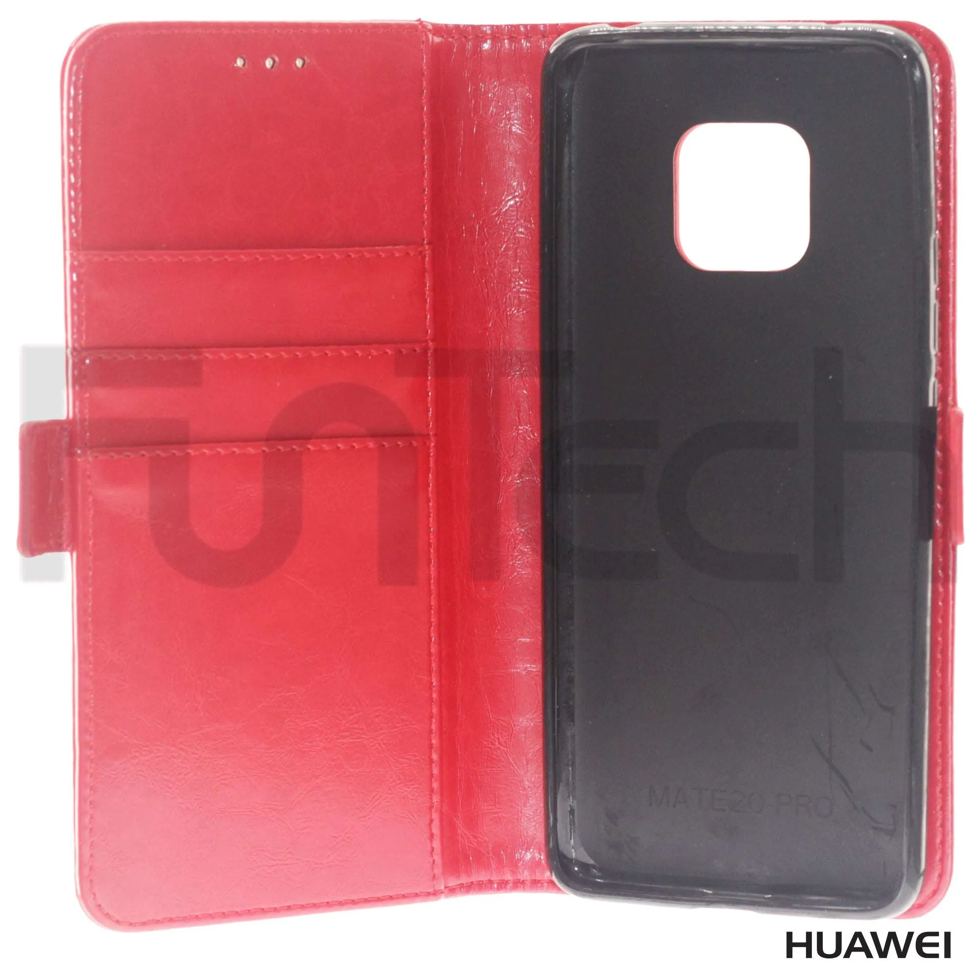 Huawei Mate 20 Pro, Leather Wallet Case, Color Red,