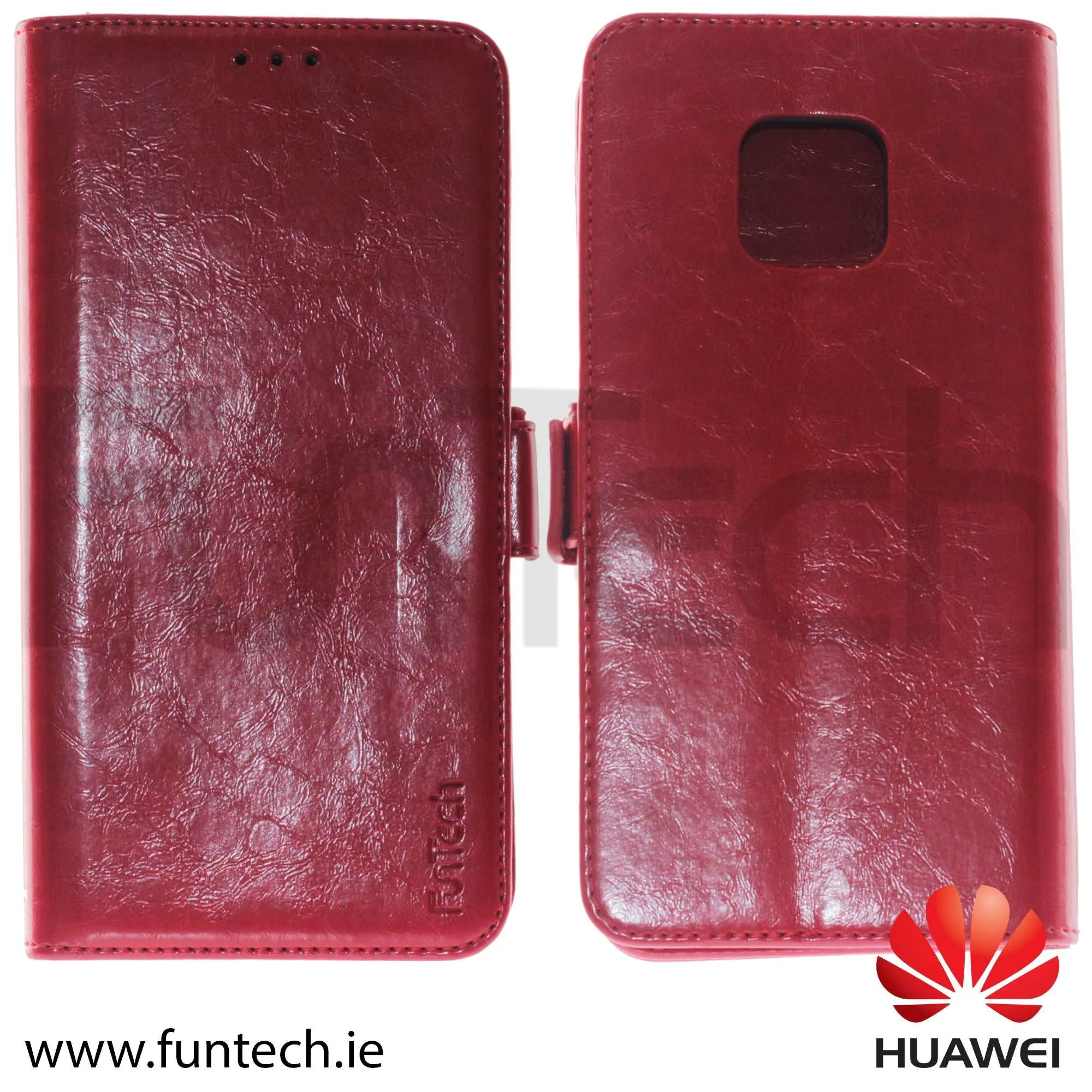 Huawei Mate 20 Pro, Leather Wallet Case, Color Red,