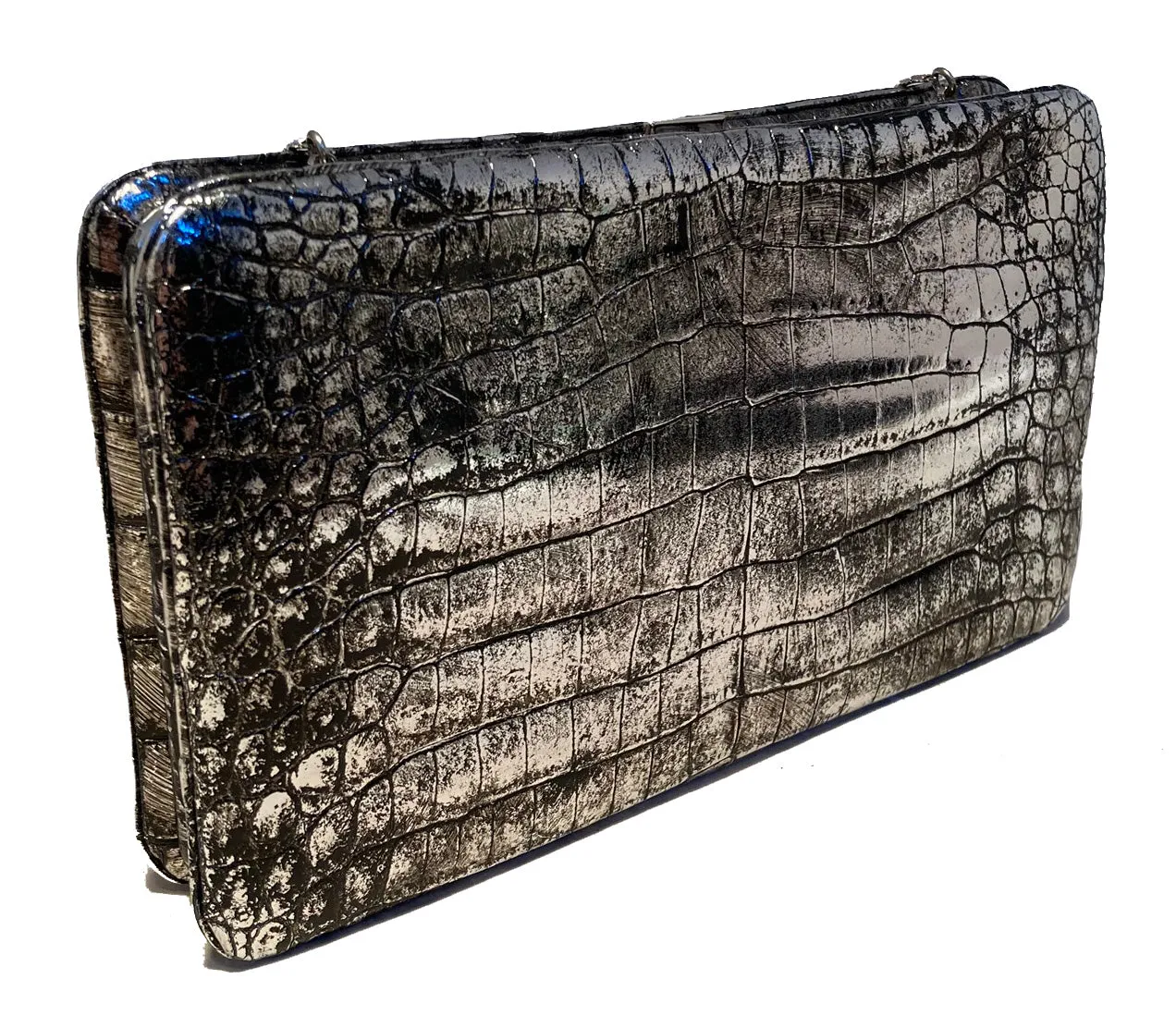 Judith Leiber Antiqued Silver Alligator Clutch