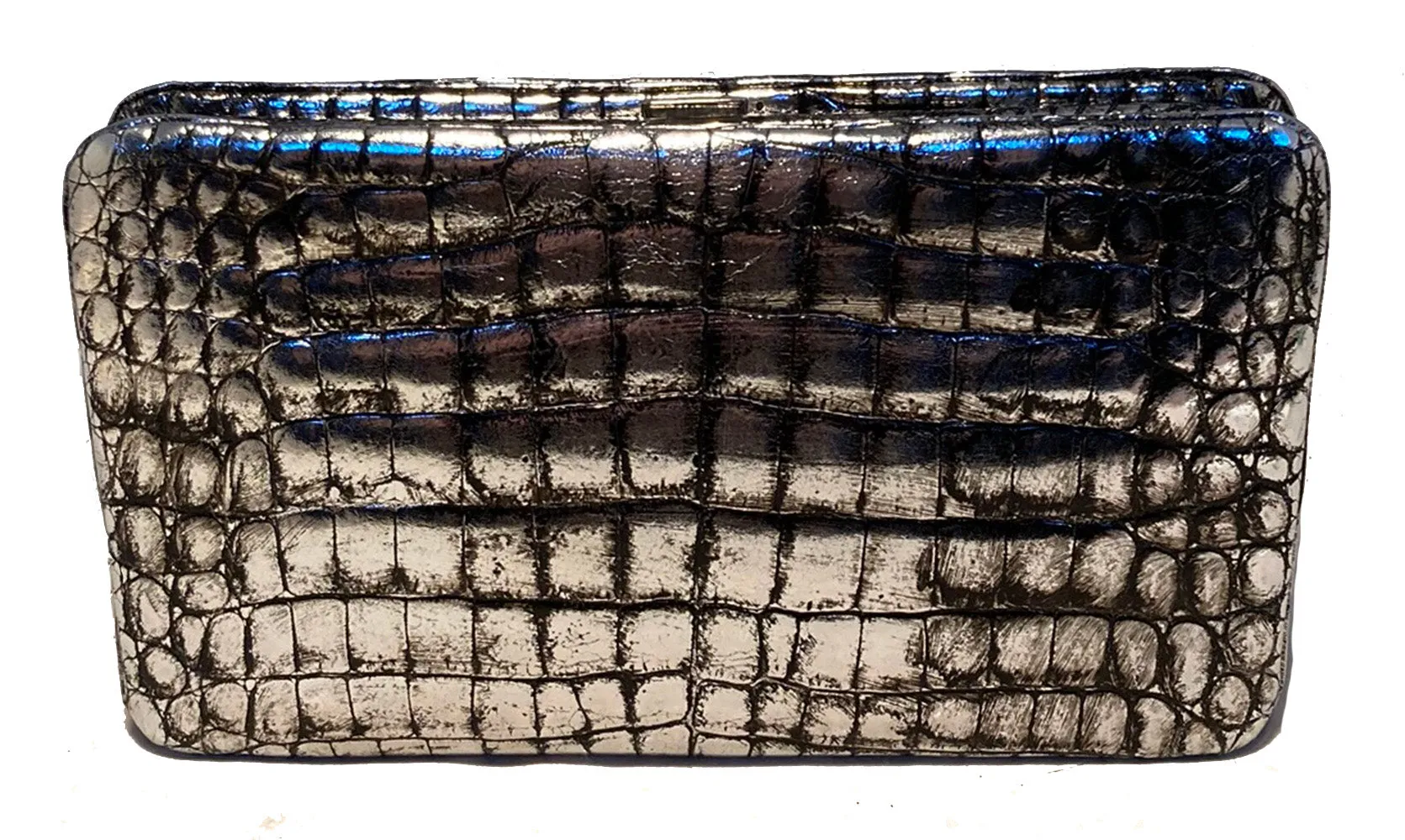 Judith Leiber Antiqued Silver Alligator Clutch