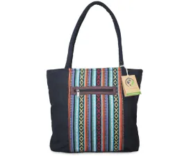 Mato Tote Bag Canvas Handbag Woven Pattern Black