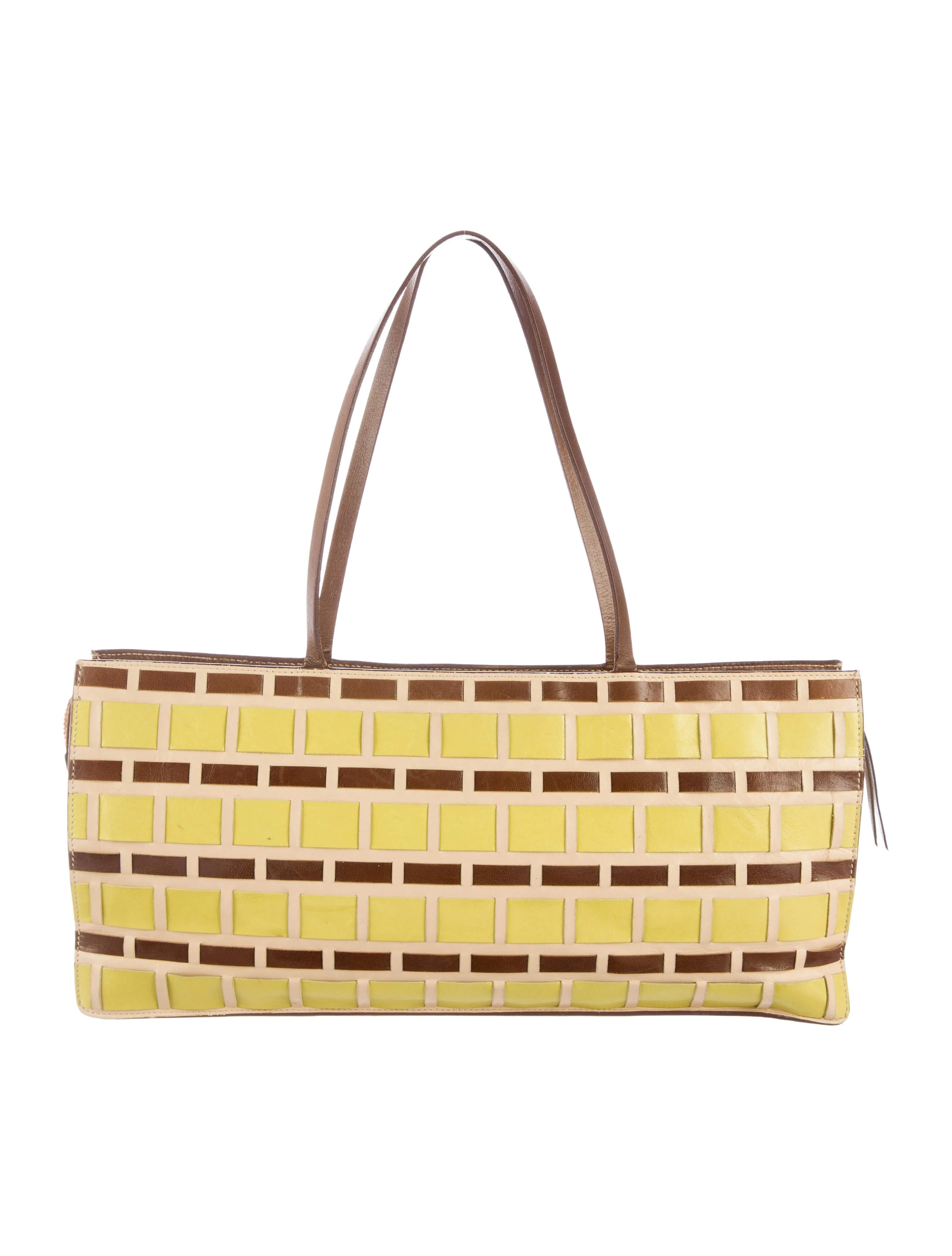 MIU MIU YELLOW AND BROWN WOVEN LEATHER BAG 1990S