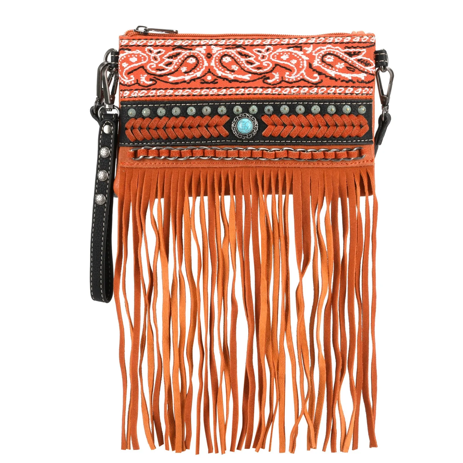 MW1237-181 Montana West Fringe Collection Clutch/Crossbody - Orange