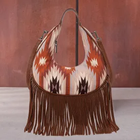 MW1285-8366  Montana West Aztec Fringe Crescent Crossbody Bag - Brown