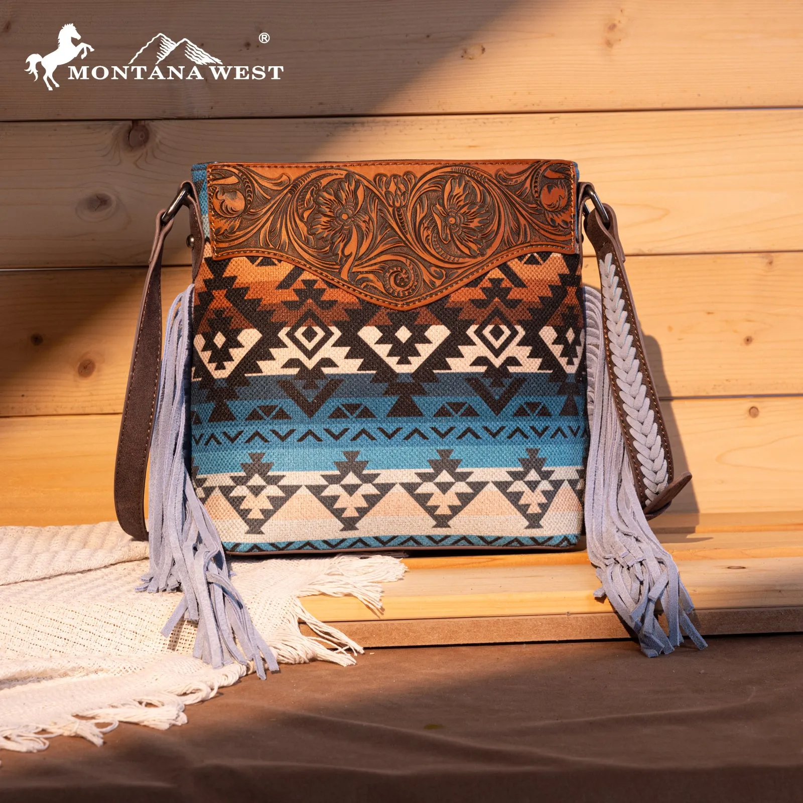 MW1295G-9360  Montana West Tooled Aztec Concealed Crossbody - Jean