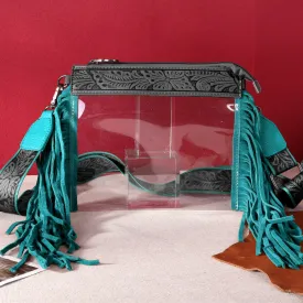 MW906-A191   Montana West Western Fringe Stadium Clear Crossbody Bag - Turquoise