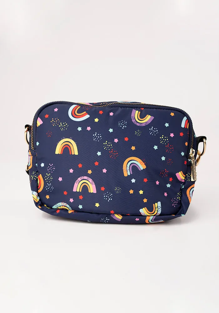 Navy Rainbow Print Cross Body Bag