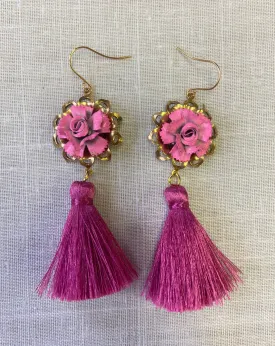 Pink Rose Tassel Earrings