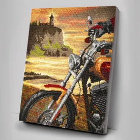 "Motorcycle Sunset" Crystal Art Canvas Kit 40cmx50cm