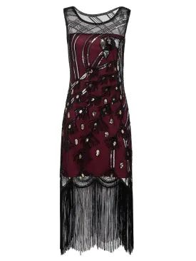 Wine Red 1920s Peacock Flapper Dress